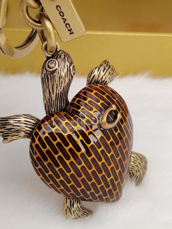 Coach Accessories - COACH Gold-Tone Turtle Heart Keychain in Brown Enamel